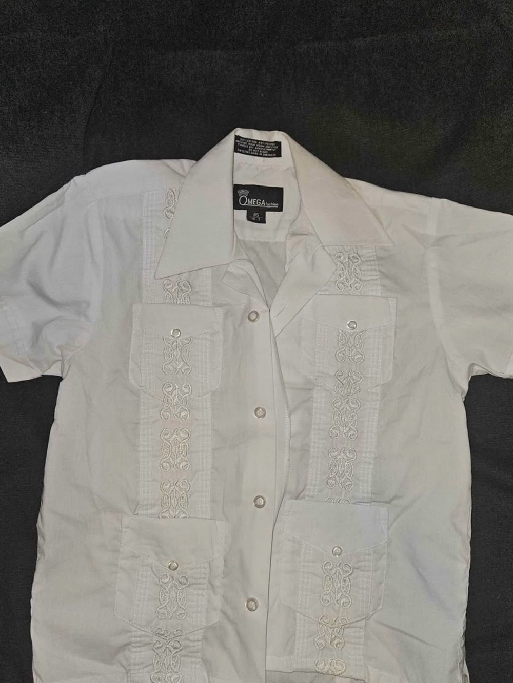 Omega White Embroidered Short-Sleeve Button-Down Shirt